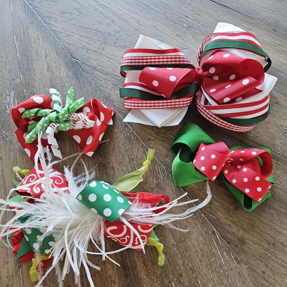 Christmas Girls Hairbows / Bows Set Lot Of 4